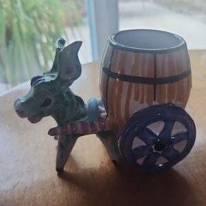 Vintage Donkey Planter, 1950's Donkey Pulling Cart Planter, Occupied Japan, 1950